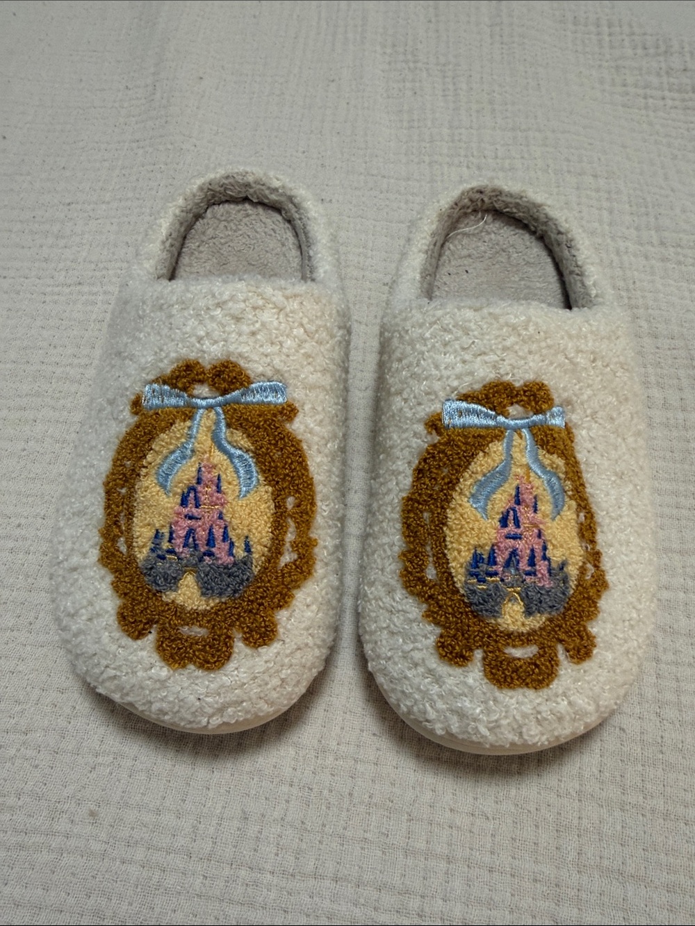Cozy Cream Disney Castle Slippers